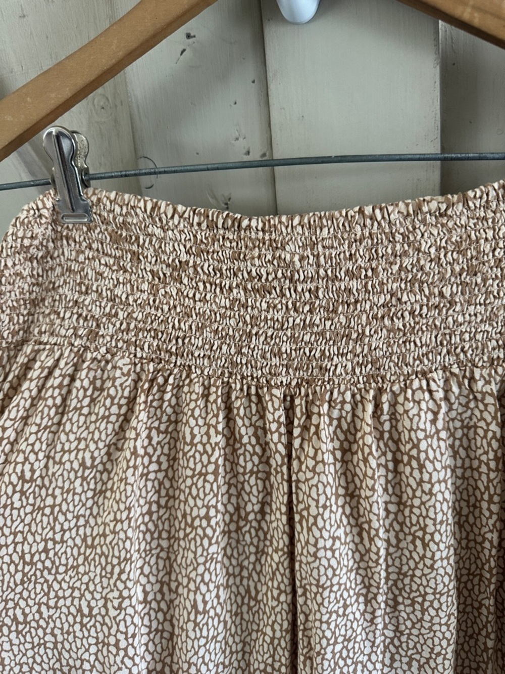 Japna Beige Cream Animal Print Asymmetrical Midi Skirt Size Medium Boho Rayon - Picture 7 of 7